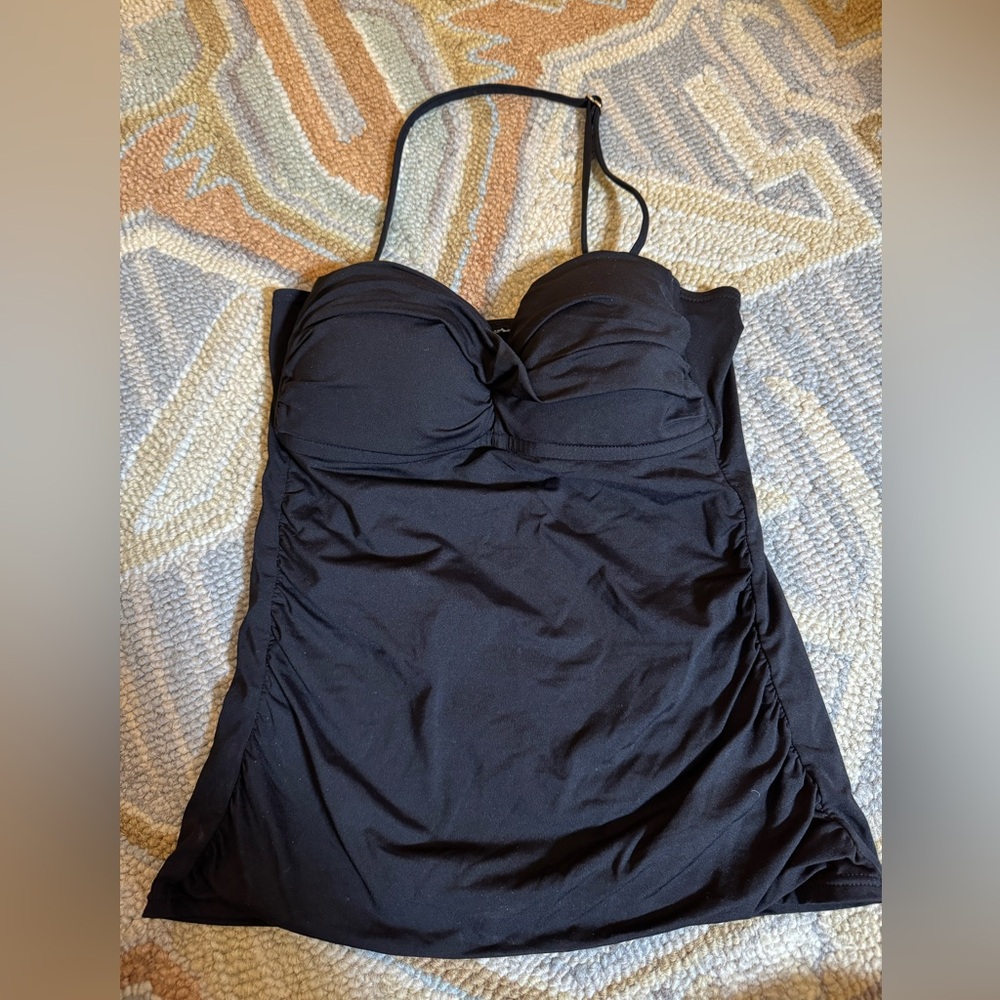 Anne Cole Womens Twist Front Bandeau Swim Tankini Top Black Size L